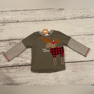 Mudpie Christmas Moose Shirt 12-18m NWT long sleeve